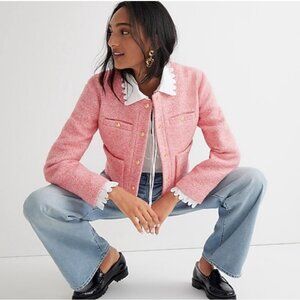J. Crew Collection Cropped Lady Jacket in Italian Wool-blend Bouclé Pink